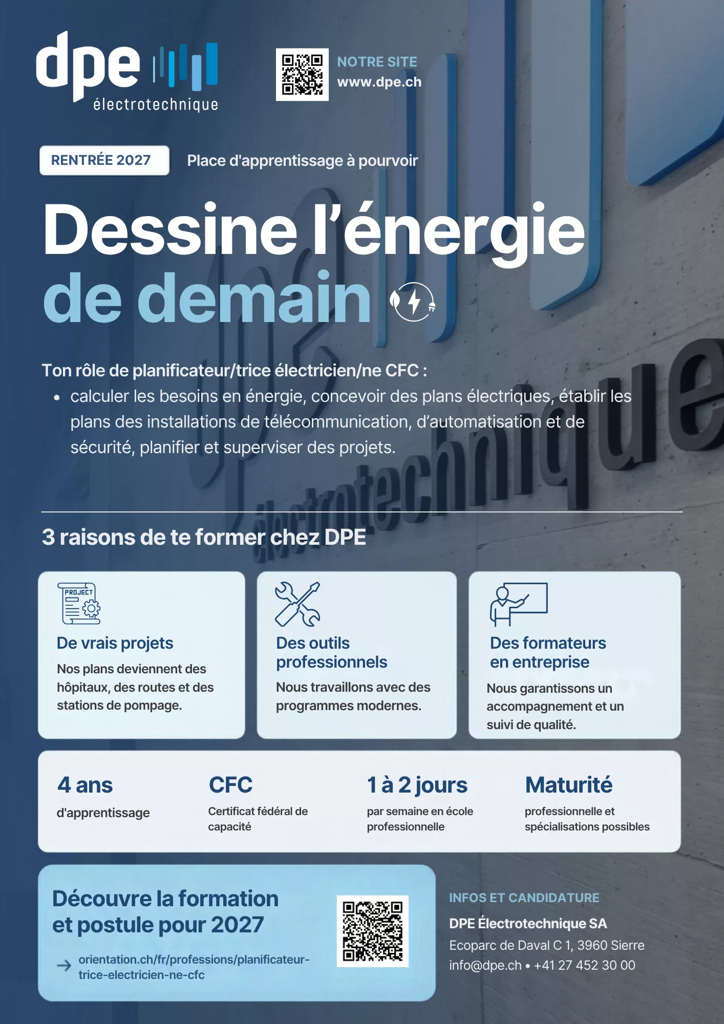 Place d’apprentissage CFC – Planificateur/trice électricien/ne – pour la rentrée 2027 !